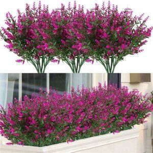 8Bundles Outdoor Artificial Lavender FakeFlowers UV Resistant Shrub,Faux Plastic